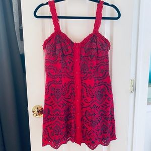 Forever 21: Red/Navy embroidered eyelet dress